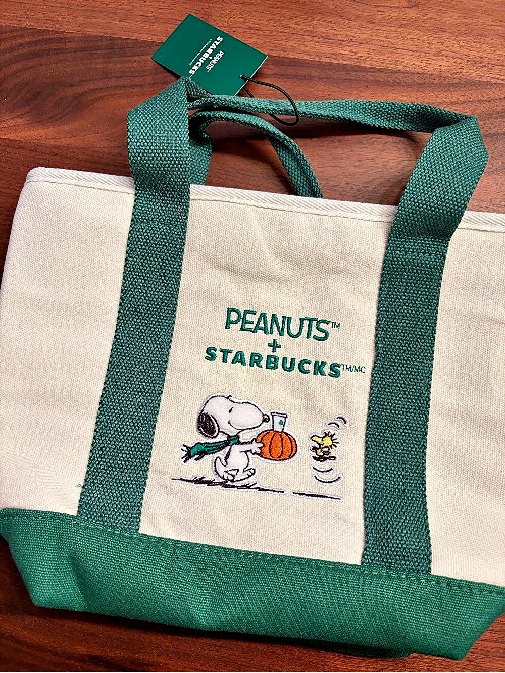 Starbucks Peanuts x Starbucks Canvas Mini Tote Green & Cream